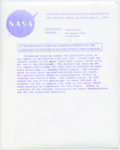 1964. Vue rapprochée du sol lunaire, sonde Rangers VII - Image 3