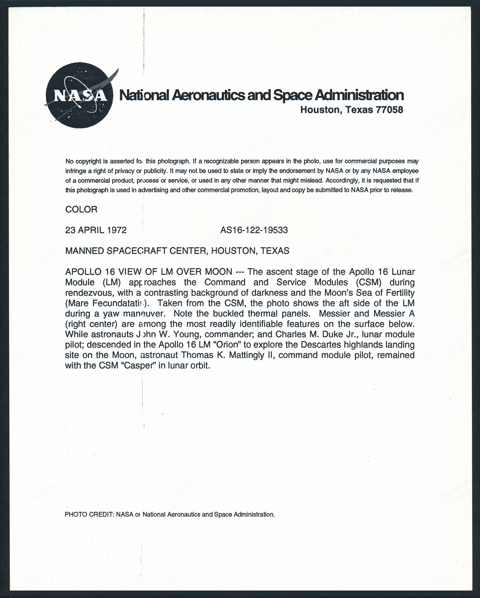 Mission Apollo 16. Ascension de l'étage d'ascension du module lunaire "Orion". Avril 1972 (#2316) - Image 4