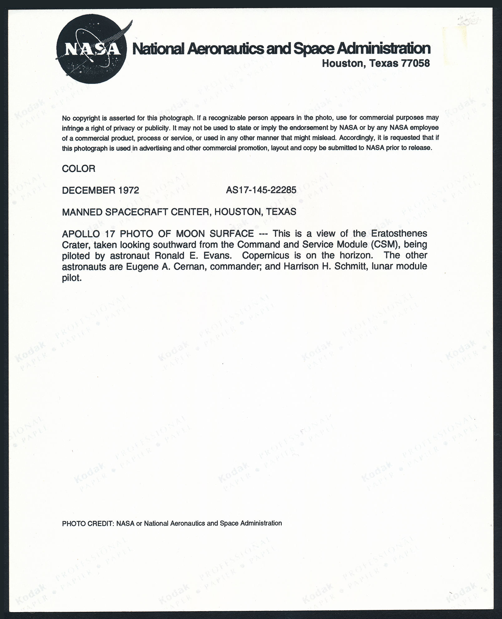 Photo de la surface lunaire, Mission APOLLO 17, (#2663) - Image 4