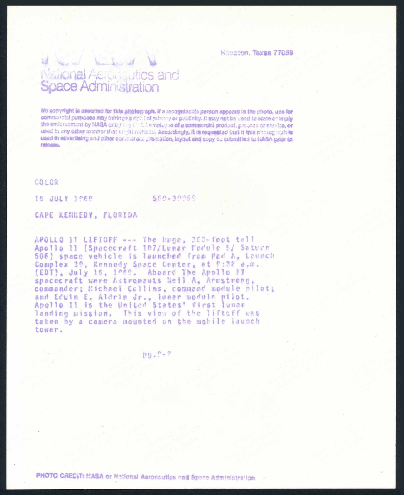 Décollage de la fusée SATURNE V emportant l’équipage de la mission APOLLO 11 vers la Lune le 16 juillet 1969 (#4939) - Image 4