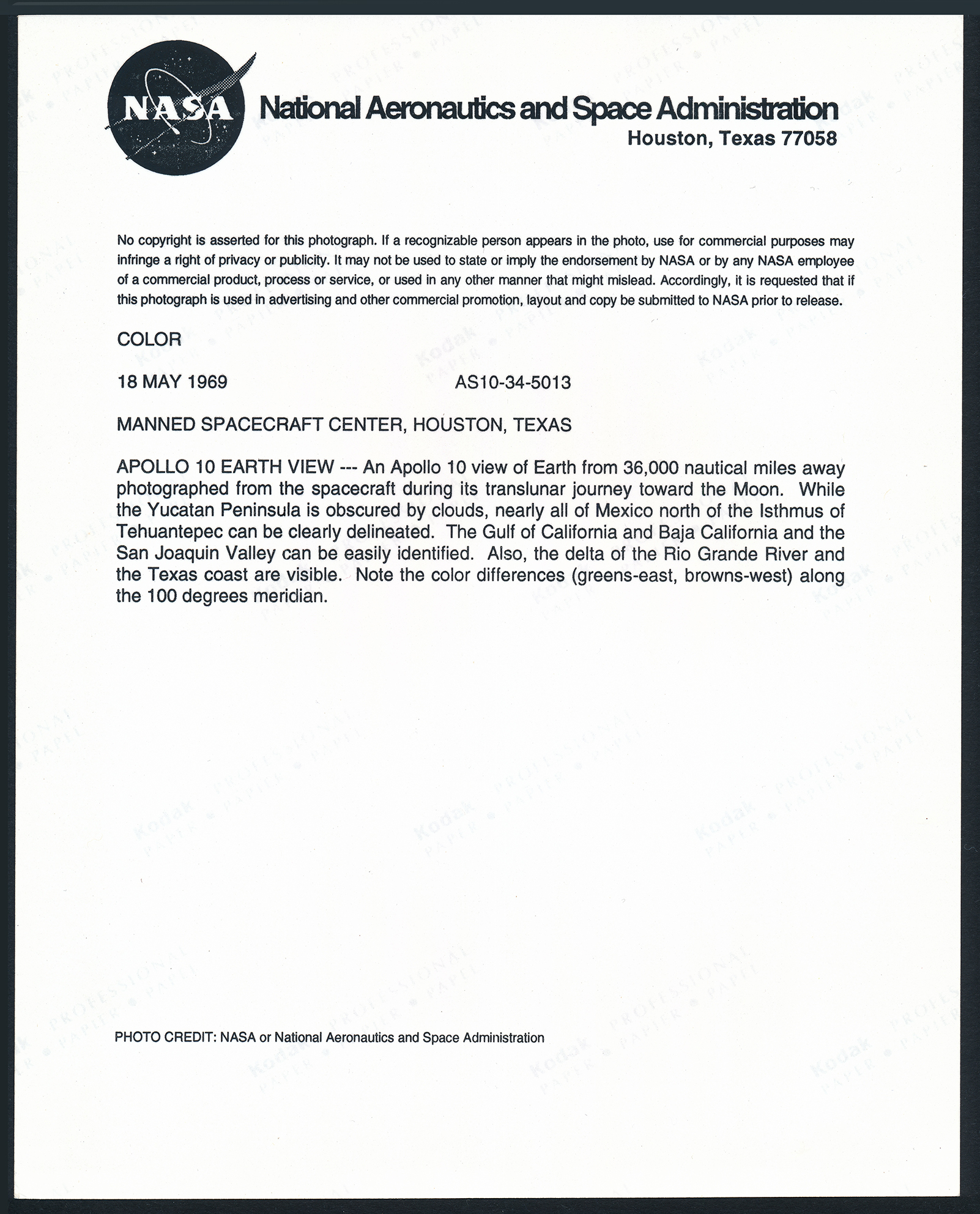 Vue de la Terre durant le voyage translunaire d’Apollo 10 (#5026) - Image 3