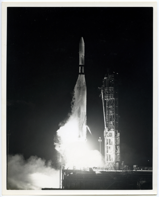 Atlas-Agena rocket and O.G. 0.1 satellite, NASA photograph, 1964