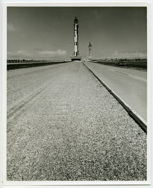 Apollo 11 Saturn V being moved toward its launch pad at Kennedy Space Center, 1969