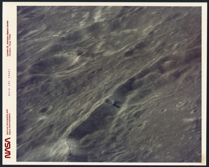 NASA – Apollo 16: Oblique View of the Rim of Guyot Crater – 1972